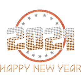 Shining Orange 2021 Happy New Year Iron On Stickers